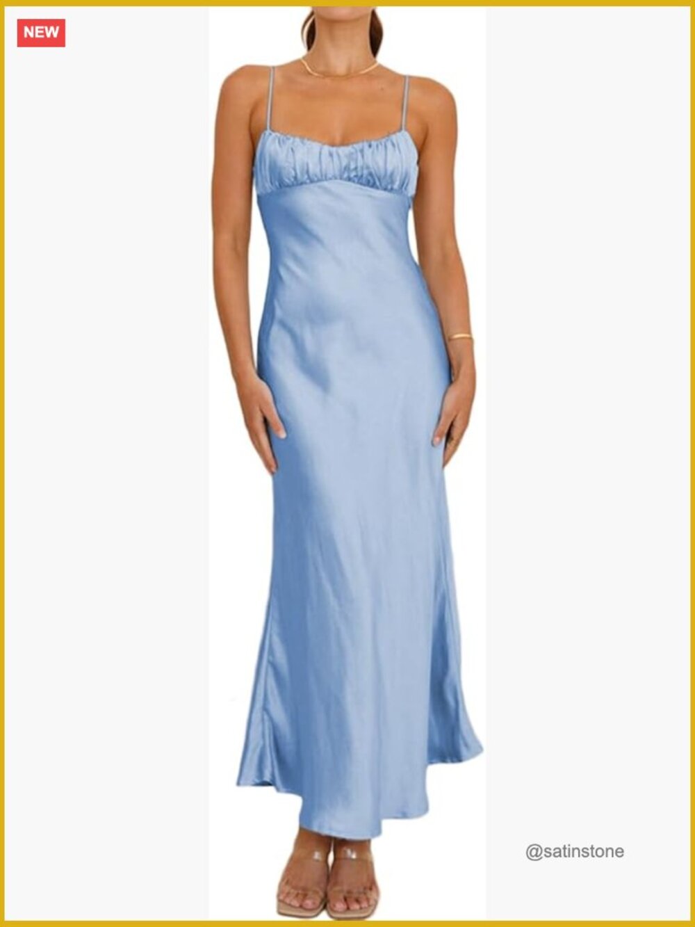 Silky Satin Spaghetti Strap Backless Ruched Cut Out Midi Dress Wedding Guest